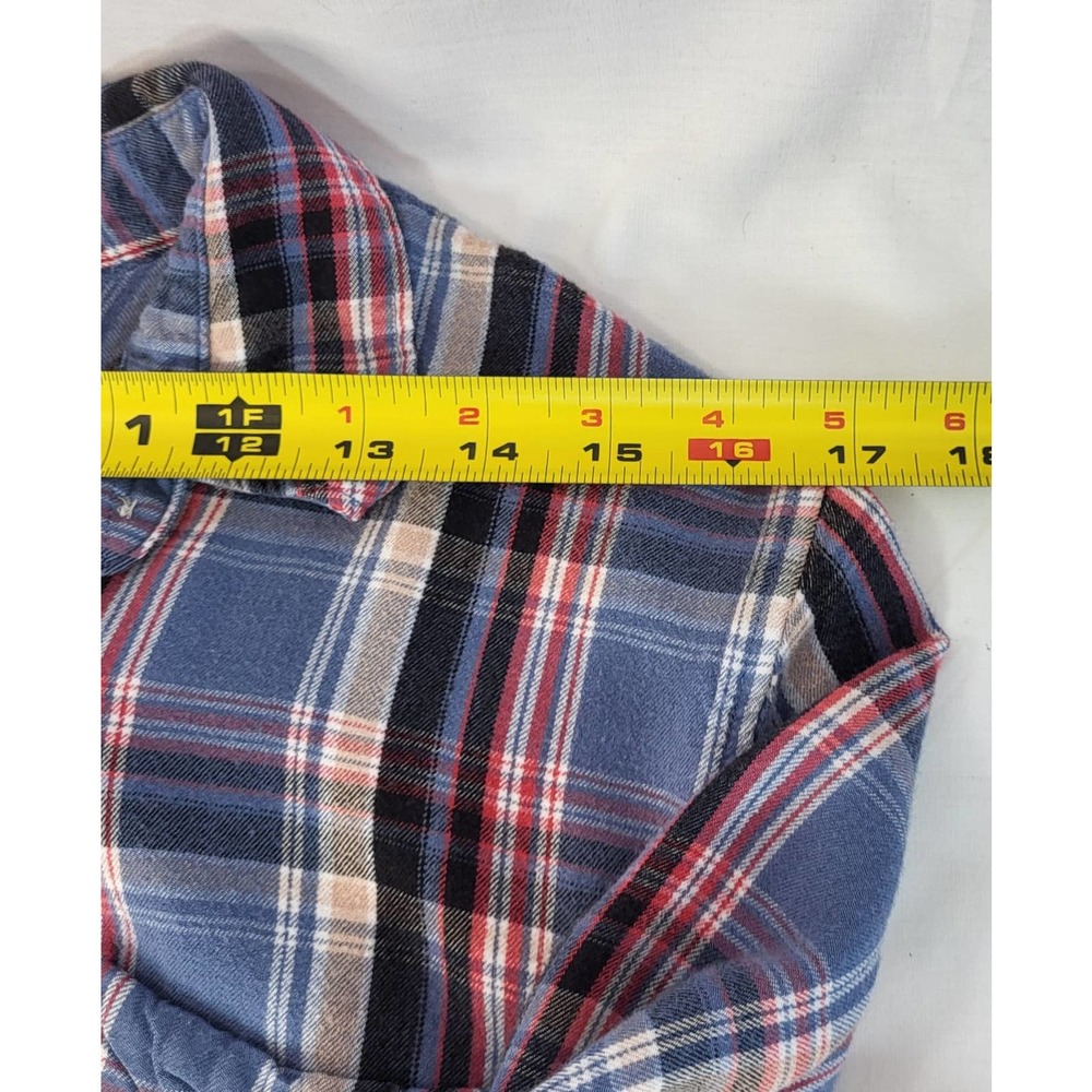 Levis Womens Flannel Shirt XL Boyfriend Fit Blue Plaid Button Up Barrel Cuff - Picture 8 of 10